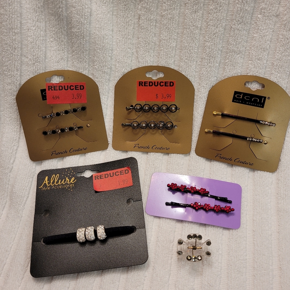 Bundle of 4 Sets Crystal Bobby Pins, 1 with Rhinestone Hair Tie & Mini Clip New!